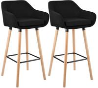 CLP Taburete de Bar Juego de 2 tapizados con Respaldo Grant, Taburete con Funda de Tela, Estructura de Madera hasta 150 kg de Carga, Color:Negro