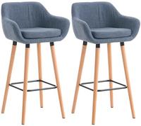 CLP Taburete de Bar Juego de 2 tapizados con Respaldo Grant, Taburete con Funda de Tela, Estructura de Madera hasta 150 kg de Carga, Color:Azul
