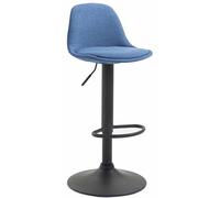CLP Taburete De Bar Kiel En Tela con Reposapiés & Respaldo I Silla Alta Regulable En Altura, Color:Azul, Color del Marco:Negro