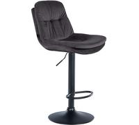 CLP Taburete de Bar Laurel con Funda de Terciopelo I Taburete de Bar Regulable en Altura y Giratorio I Taburete de Bar tapizado, Color:Negro, Material del Soporte:Negro Mate Metal
