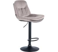 CLP Taburete de Bar Laurel con Funda de Terciopelo I Taburete de Bar Regulable en Altura y Giratorio I Taburete de Bar tapizado, Color:Gris, Material del Soporte:Negro Mate Metal