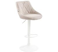 CLP Taburete De Bar Lazio Tapizado En Tela & con Base De Metal I Silla Alta Regulable En Altura & Giratorio, Color:Crema, Color del Marco:Blanco