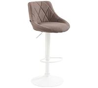 CLP Taburete De Bar Lazio Tapizado En Tela & con Base De Metal I Silla Alta Regulable En Altura & Giratorio, Color:Gris Pardo, Color del Marco:Blanco