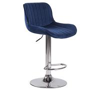 CLP Taburete De Bar Lentini En Terciopelo I Silla Alta De Cocina con Reposapiés & Base Metálica I Silla De Bar, Color:Azul, Color del Marco:Cromado