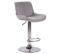 CLP Taburete De Bar Lentini En Terciopelo I Silla Alta De Cocina con Reposapiés & Base Metálica I Silla De Bar, Color:Gris, Color del Marco:Cromado