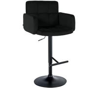 CLP Taburete de Bar Los Angeles con Respaldo, Acolchado Terciopelo, Reposapiés, Altura Ajustable, Giratorio, hasta 150 kg Color:Negro;Color del Marco:Negro