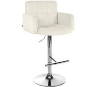 CLP Taburete de Bar Los Angeles con Respaldo, Acolchado Terciopelo, Reposapiés, Altura Ajustable, Giratorio, hasta 150 kg Color:Crema;Color del Marco:Cromado