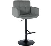 CLP Taburete de Bar Los Angeles con Respaldo, Acolchado Terciopelo, Reposapiés, Altura Ajustable, Giratorio, hasta 150 kg Color:Gris;Color del Marco:Negro