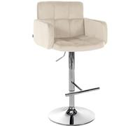 CLP Taburete de Bar los Angeles en Terciopelo I Silla de mostrador Ajustable en Altura con reposabrazos, Color:Crema, Color del Marco:Cromado