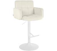 CLP Taburete de Bar Los Angeles Terciopelo Altura Ajustable Giratorio hasta 150 kg | Color Crema Color del Marco Blanco