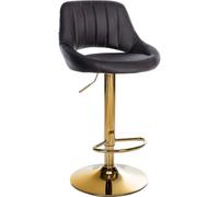 CLP Taburete de Bar Milet Regulable en Altura con Respaldo, Asiento Acolchado de Piel Sintetica, Estructura Metalica giratoria, Color:marrón, Color del Marco:Oro