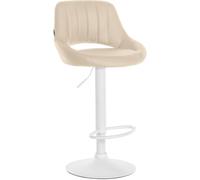 CLP Taburete de Bar Milet Regulable en Altura con Respaldo, Asiento Acolchado de Piel Sintetica, Estructura Metalica giratoria, Color:Crema, Color del Marco:Blanco