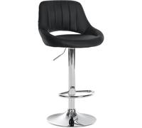 CLP Taburete de Bar Milet Regulable en Altura con Respaldo, Asiento Acolchado de Piel Sintetica, Estructura Metalica giratoria, Color:Negro, Color del Marco:Cromado