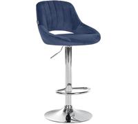 CLP Taburete de Bar Milet Regulable en Altura con Respaldo, Asiento tapizado de Terciopelo, Estructura Metalica giratoria, Color:Azul, Color del Marco:Cromado