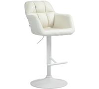 CLP Taburete De Bar Natoma Tapizado En Tela I Silla De Cocina con Base Metálica, Respaldo Alto & Reposabrazos, Color:Crema, Material del Soporte:Metal Blanco Mate