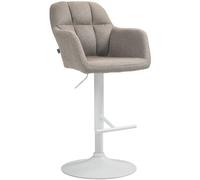 CLP Taburete De Bar Natoma Tapizado En Tela I Silla De Cocina con Base Metálica, Respaldo Alto & Reposabrazos, Color:Gris Pardo, Material del Soporte:Metal Blanco Mate
