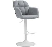 CLP Taburete De Bar Natoma Tapizado En Tela I Silla De Cocina con Base Metálica, Respaldo Alto & Reposabrazos, Color:Gris, Material del Soporte:Metal Blanco Mate