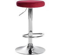 CLP Taburete De Bar Ponte Giratorio, Redondo & Acolchado I Silla De Altura Ajustable En Terciopelo & Base Metálica, Color:Rojo, Color del Marco:Cromado