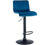 CLP Taburete de Bar Regulable en Altura con Respaldo Hover, Taburete de Bar tapizado con Funda de Terciopelo, con Estructura metálica, Color:Azul, Material del Soporte:Negro Mate Metal