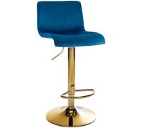 CLP Taburete de Bar Regulable en Altura con Respaldo Hover, Taburete de Bar tapizado con Funda de Terciopelo, con Estructura metálica, Color:Azul, Material del Soporte:Oro metálico
