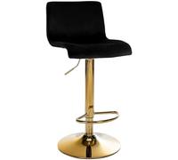 CLP Taburete de Bar Regulable en Altura con Respaldo Hover, Taburete de Bar tapizado con Funda de Terciopelo, con Estructura metálica, Color:Negro, Material del Soporte:Oro metálico