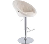 CLP Taburete de Bar Regulable en Altura con Respaldo London, Silla de Bar Acolchada con Terciopelo, Estructura Metalica giratoria 360 Grados, Color:Crema, Color del Marco:Cromado