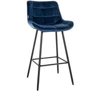 CLP Taburete De Bar Weston En Terciopelo o Polipiel I Silla Alta De Cocina con Base Metálica & Reposapiés, Color:Azul, Material:Terciopelo