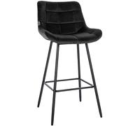 CLP Taburete De Bar Weston En Terciopelo o Polipiel I Silla Alta De Cocina con Base Metálica & Reposapiés, Color:Negro, Material:Terciopelo