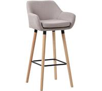 CLP Taburete de Barra Acolchado con Respaldo Grant, Silla de Bar con Revestimiento de Tela, Estructura de Madera hasta 150 kg, Color:Gris Pardo