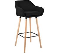 CLP Taburete de Barra Acolchado con Respaldo Grant, Silla de Bar con Revestimiento de Tela, Estructura de Madera hasta 150 kg, Color:Negro