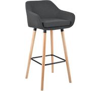 CLP Taburete Alto Grant Tapizado En Tela con Respaldo & Reposabrazos I Silla De Bar con Base De Madera & Reposapiés I, Color:Gris Oscuro