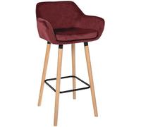 CLP Taburete de Barra Grant tapizado con Respaldo, Silla de Barra con Funda de Terciopelo, Estructura de Madera soporta hasta 150 kg, Color:Rojo