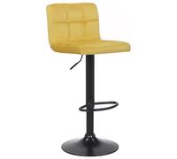 CLP Taburete De Cocina Feni En Terciopelo & Base De Metal Negro I Silla Alta De Bar Regulable En Altura & con Reposapiés, Color:Amarillo