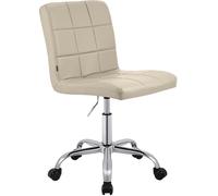 CLP Taburete de Trabajo Ajustable en Altura con Respaldo y Ruedas Darfield, Silla ergonómica giratoria 360°, soporta hasta 150 kg, Color:Crema, Material:Cuero Sintetico