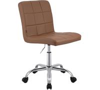 CLP Taburete de Trabajo Ajustable en Altura con Respaldo y Ruedas Darfield, Silla ergonómica giratoria 360°, soporta hasta 150 kg, Color:marrón Claro, Material:Cuero Sintetico