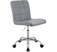 CLP Taburete de Trabajo Ajustable en Altura con Respaldo y Ruedas Darfield, Silla ergonómica giratoria 360°, soporta hasta 150 kg, Color:Gris, Material:Cuero Sintetico
