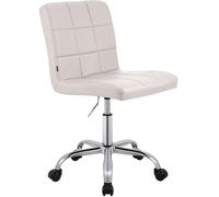 CLP Taburete de Trabajo Ajustable en Altura con Respaldo y Ruedas Darfield, Silla ergonómica giratoria 360°, soporta hasta 150 kg, Color:Blanco, Material:Cuero Sintetico
