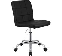 CLP Taburete de Trabajo Ajustable en Altura con Respaldo y Ruedas Darfield, Silla ergonómica giratoria 360°, soporta hasta 150 kg, Color:Negro, Material:Cuero Sintetico