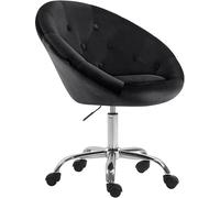CLP Taburete de Trabajo Regulable en Altura con Respaldo y Ruedas London, Silla Acolchada con Terciopelo, Base Metalica giratoria 360 Grados, Color:Negro