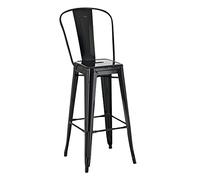 CLP Taburete Industrial Aiden I Taburete con Respaldo & Reposapiés I Taburete en Estilo Industrial I Color:, Color:Negro