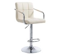 CLP Taburete Lucy V2 Tapizado en Cuero Sintético I Taburete de Bar Regulable en Altura I Silla Alta Cocina con Reposabrazos & Reposapiés I Tabur, Color:Crema, Color del Marco:Cromado