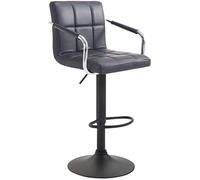 CLP Taburete Lucy V2 Tapizado en Cuero Sintético I Taburete de Bar Regulable en Altura I Silla Alta Cocina con Reposabrazos & Reposapiés I Tabur, Color:Negro, Color del Marco:Negro