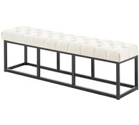 CLP Taburete Pie De Cama Amun Tapizado En Tela | Banco Recibidor Estilo Chesterfield | Banco De Salón con Base De Metal Negro I Color:, Color:Crema, Tamaño:150 cm
