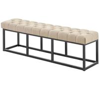 CLP Taburete Pie De Cama Amun Tapizado En Tela | Banco Recibidor Estilo Chesterfield | Banco De Salón con Base De Metal Negro I Color:, Color:Gris Pardo, Tamaño:150 cm