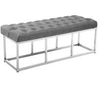 CLP Taburete Pie De Cama Amun Tapizado En Tela | Banco Recibidor Estilo Chesterfield | Banco De Salón con Base De Acero Inoxidable I Color:, Color:Gris, Tamaño:120 cm