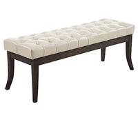 CLP Taburete Pie De Cama Ramses En Simil Cuero | Banqueta Altura De Asiento: 46 cm | Banco De Entrada con Base En Madera Oscura Antigua I Color:, Color:Crema, Tamańo:120 cm