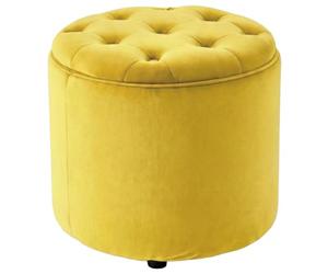 CLP Taburete Redondo con almacenaje Pantin, reposapiés Acolchado Terciopelo, diseño Chesterfield para Sala y Dormitorio | Color Amarillo