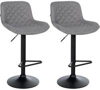 CLP Taburetes de Bar 2er Set, Silla de Bar Kasson Regulable en Altura y giratoria con Respaldo, Moderno con reposapiés y Asiento Acolchado, Color: Gris Oscuro, Material: Tela