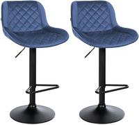 CLP Taburetes de Bar 2er Set, Silla de Bar Kasson Regulable en Altura y giratoria con Respaldo, Moderno con reposapiés y Asiento Acolchado, Color:Azul, Material:Terciopelo