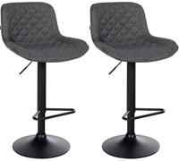 CLP Taburetes de Bar 2er Set, Silla de Bar Kasson Regulable en Altura y giratoria con Respaldo, Moderno con reposapiés y Asiento Acolchado, Color:Negro, Material:Tela